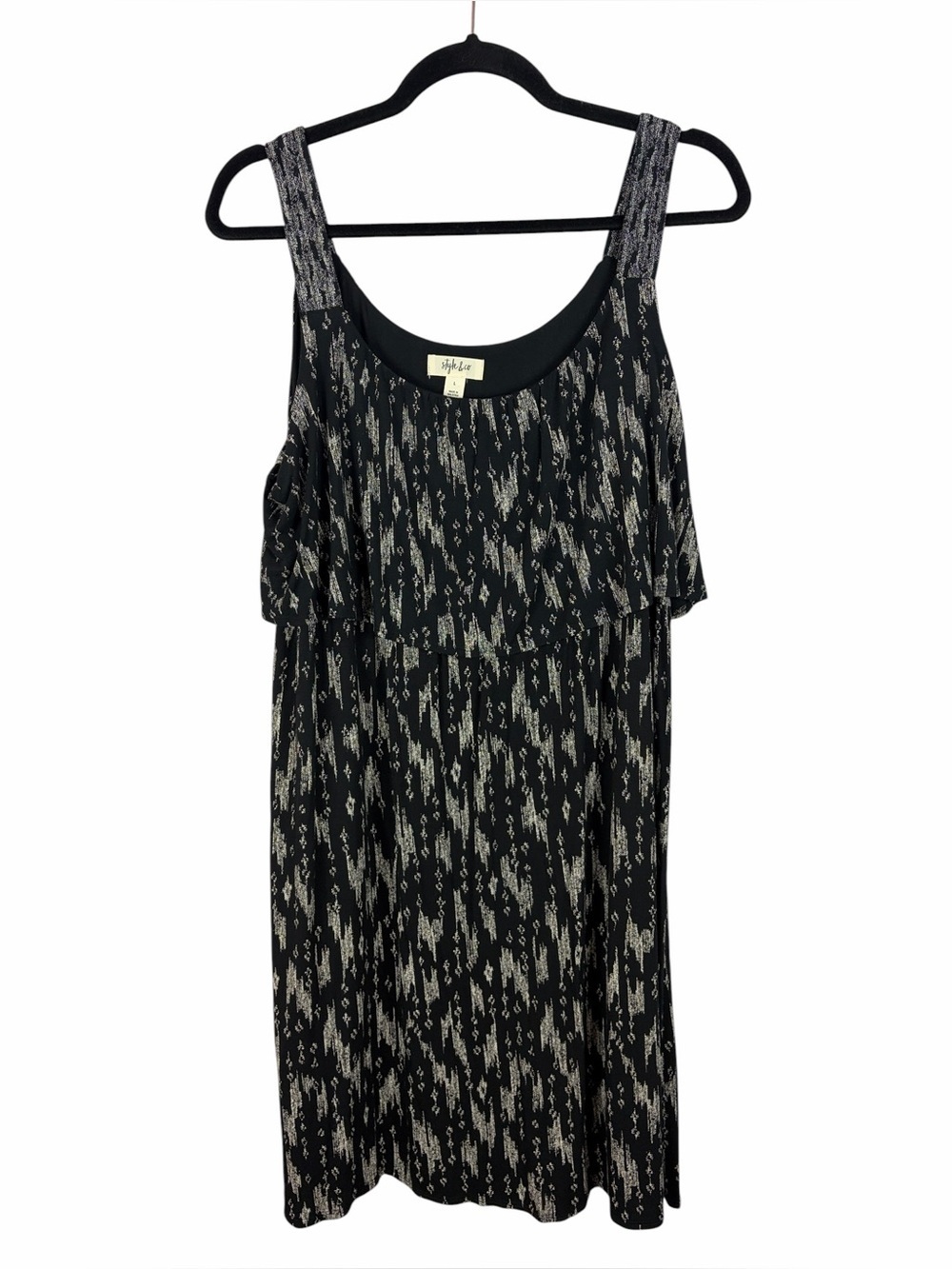 Style & Co Black Sleeveless Dress Large Stretch Casual Layered Front